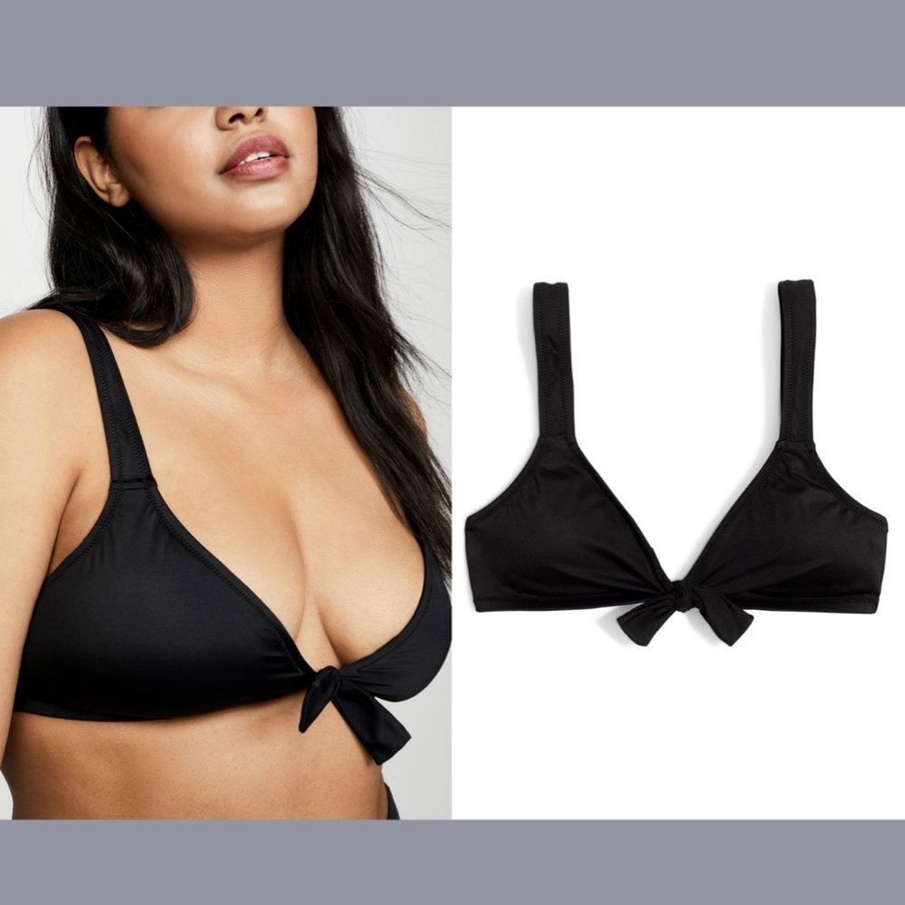 NWT MADEWELL [ PLUS 2X ] Second Wave Tie Front Bikini Top In True‎ Black - Picture 2 of 12